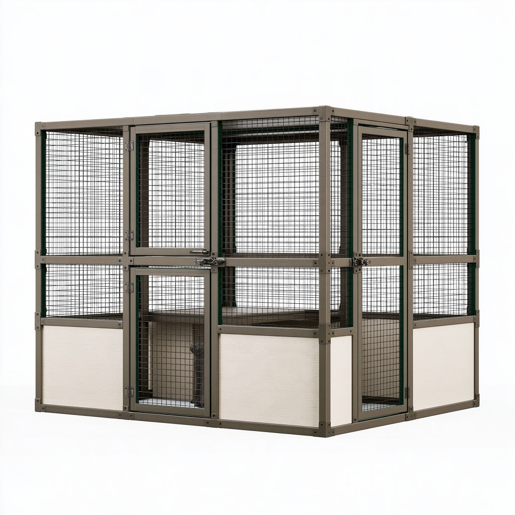 Katzengehege 180 x 90 x 180 cm Metall Dunkelgrau Weiß für Innen und Außen zweistöckig