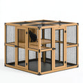 Katzengehege 180 x 120 x 150 cm Holz Drahtgitter Natur Schwarz mit Ebenen