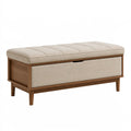 Aufbewahrungsbank 120 x 45 x 50 cm aus Holz und Stoff in Beige und Braun - gepolstert mit Schublade