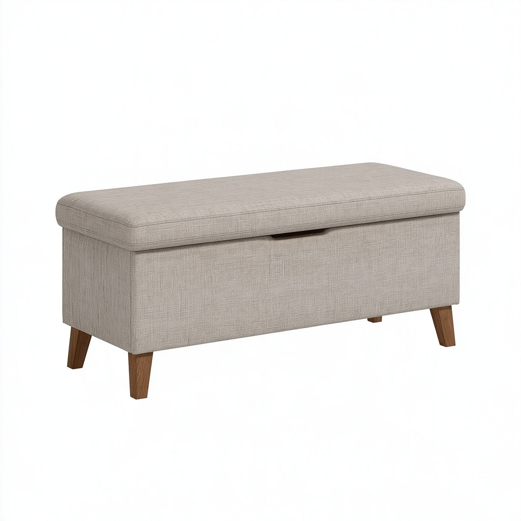 Aufbewahrungsbank 100 x 40 x 45 cm Beige Textil mit Holzfüßen - gepolsterte Sitzbank mit Stauraum