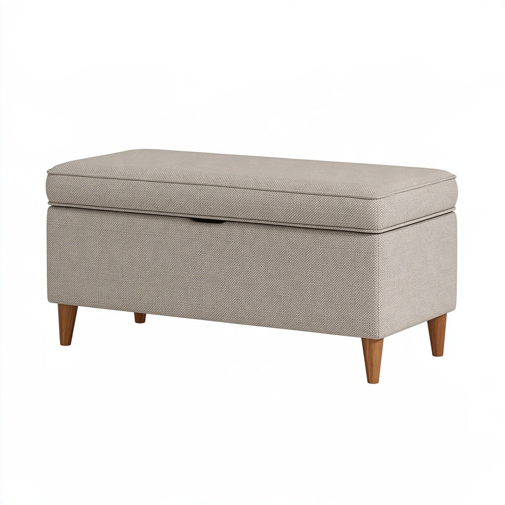 Aufbewahrungsbank 100 x 45 x 45 cm Stoff Beige mit Holzfüßen - gepolstert