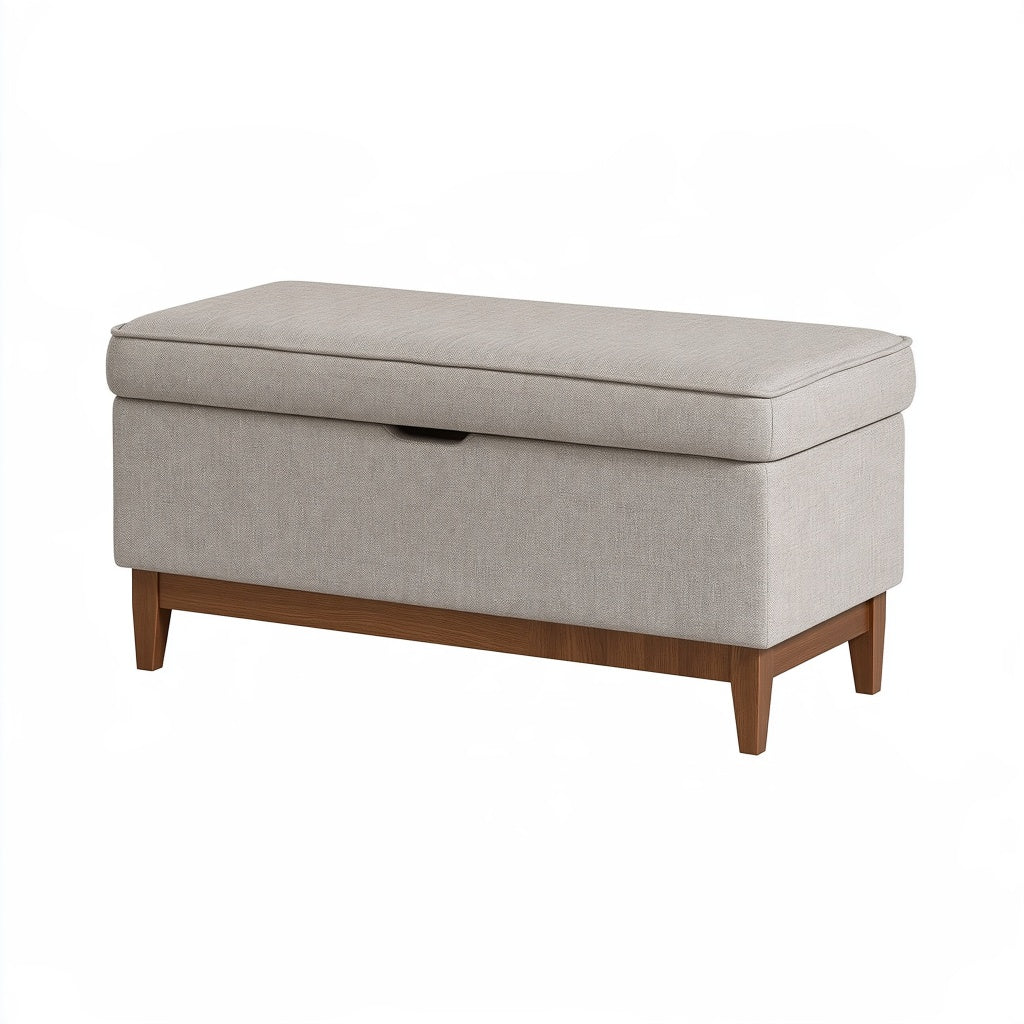 Aufbewahrungshocker 100 x 45 x 45 cm Stoff Beige-Holz - gepolsterte Sitzbank mit Stauraum