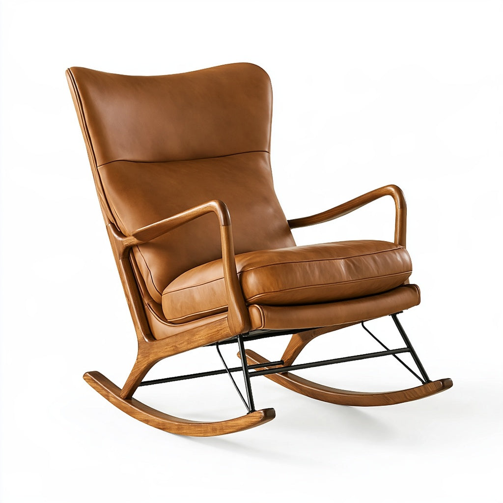 Schaukelstuhl 105 x 75 x 105 cm Braun Bezug in Lederoptik Holz Metall Modern