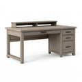 Schreibtisch 140 x 60 x 90 cm in Grau Holzwerkstoff mit Schubladen und Monitoraufsatz