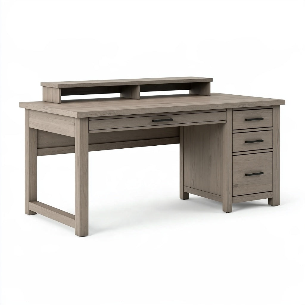 Schreibtisch 140 x 60 x 90 cm in Grau Holzwerkstoff mit Schubladen und Monitoraufsatz