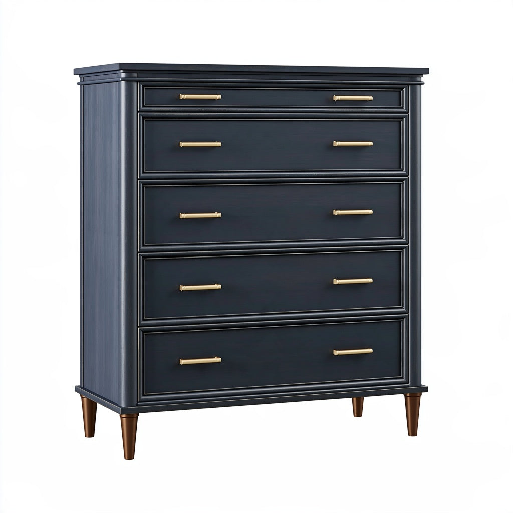 Kommode 100 x 45 x 120 cm dunkelblau Holzwerkstoff mit 5 Schubladen klassisch
