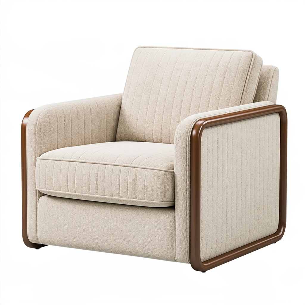 Sessel 90 x 85 x 84 cm Beige Stoff mit braunem Holzrahmen geripptes Design