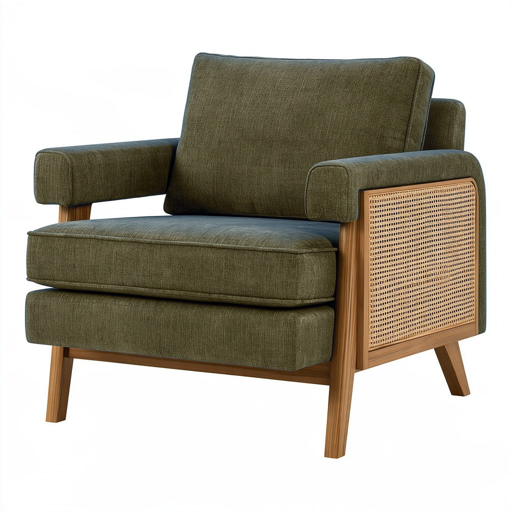 Sessel 82 x 86 x 88 cm Olivgrün Textil Holz Rattan Lounge-Stil