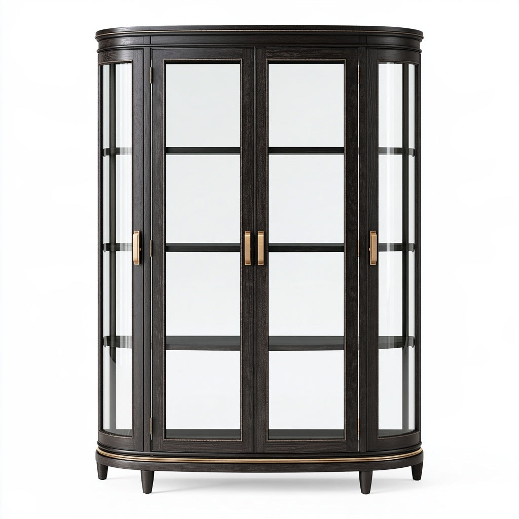 Vitrine 120 x 45 x 190 cm Holz und Glas Schwarz klassisch mit vier Glastüren