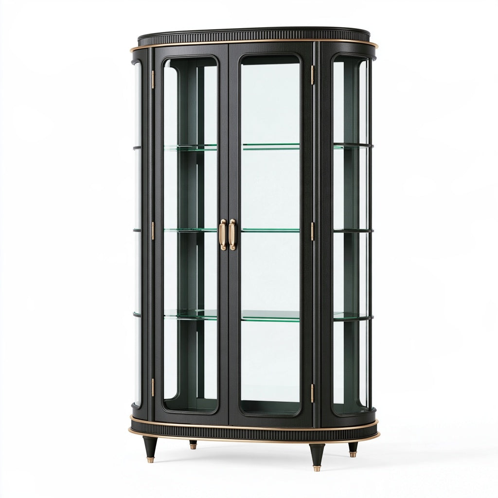 Vitrine 120 x 45 x 190 cm Schwarz Glas Holzwerkstoff mit 2 Türen im klassischen Stil