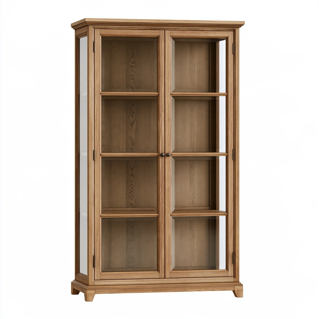 Vitrine 100 x 40 x 190 cm Holz Eichenbraun mit Glastüren Klassisch