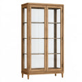 Vitrine 90 x 40 x 180 cm aus Holz und Glas Naturbraun mit 2 Türen im Landhausstil