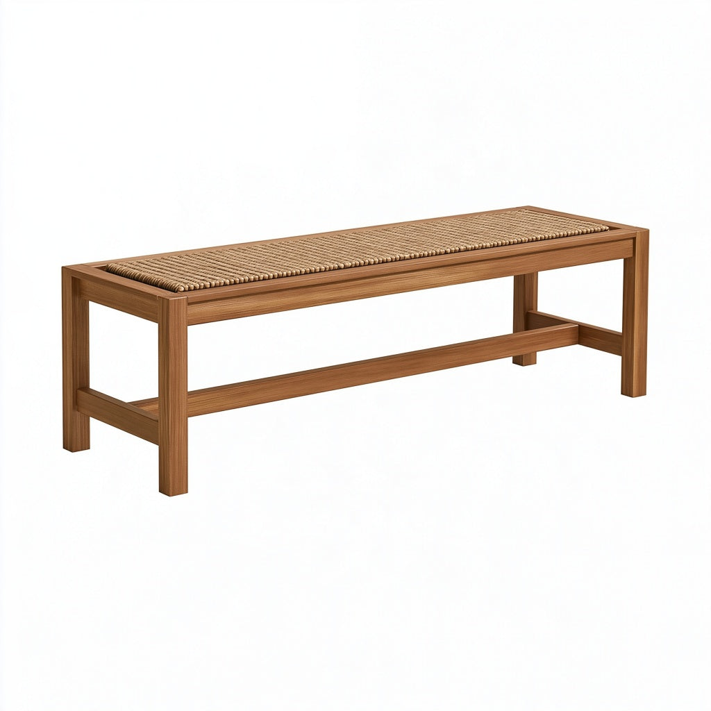 Sitzbank 120 x 35 x 45 cm aus Holz in Naturbraun mit geflochtener Sitzfläche