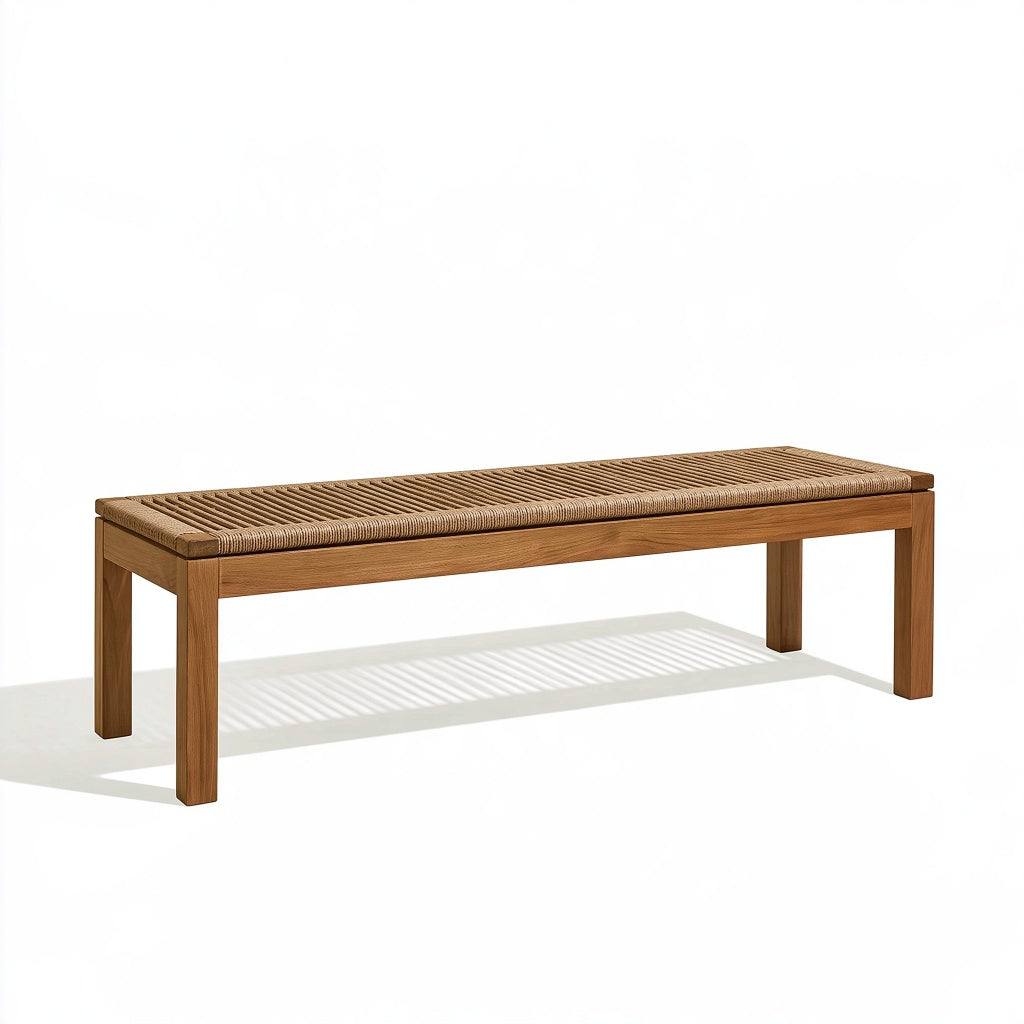 Sitzbank 120 x 40 x 45 cm aus Holz und Seilgeflecht Braun Beige im natürlichen Stil